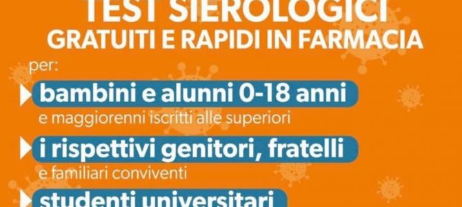 Test sierologici rapidi e gratuiti per gli studenti e le loro famiglie in tutta l’Emilia-Romagna